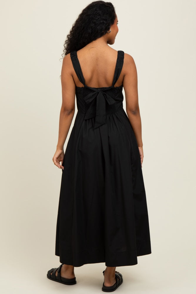 Black Back Bow Tie Detail Sleeveless Midi Dress