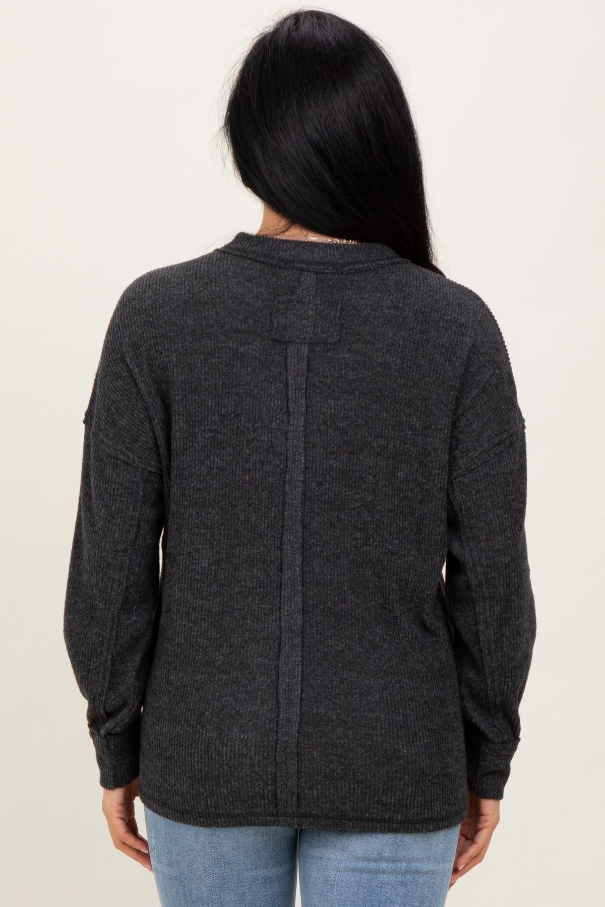 Black Brushed Ribbed Knit Pullover