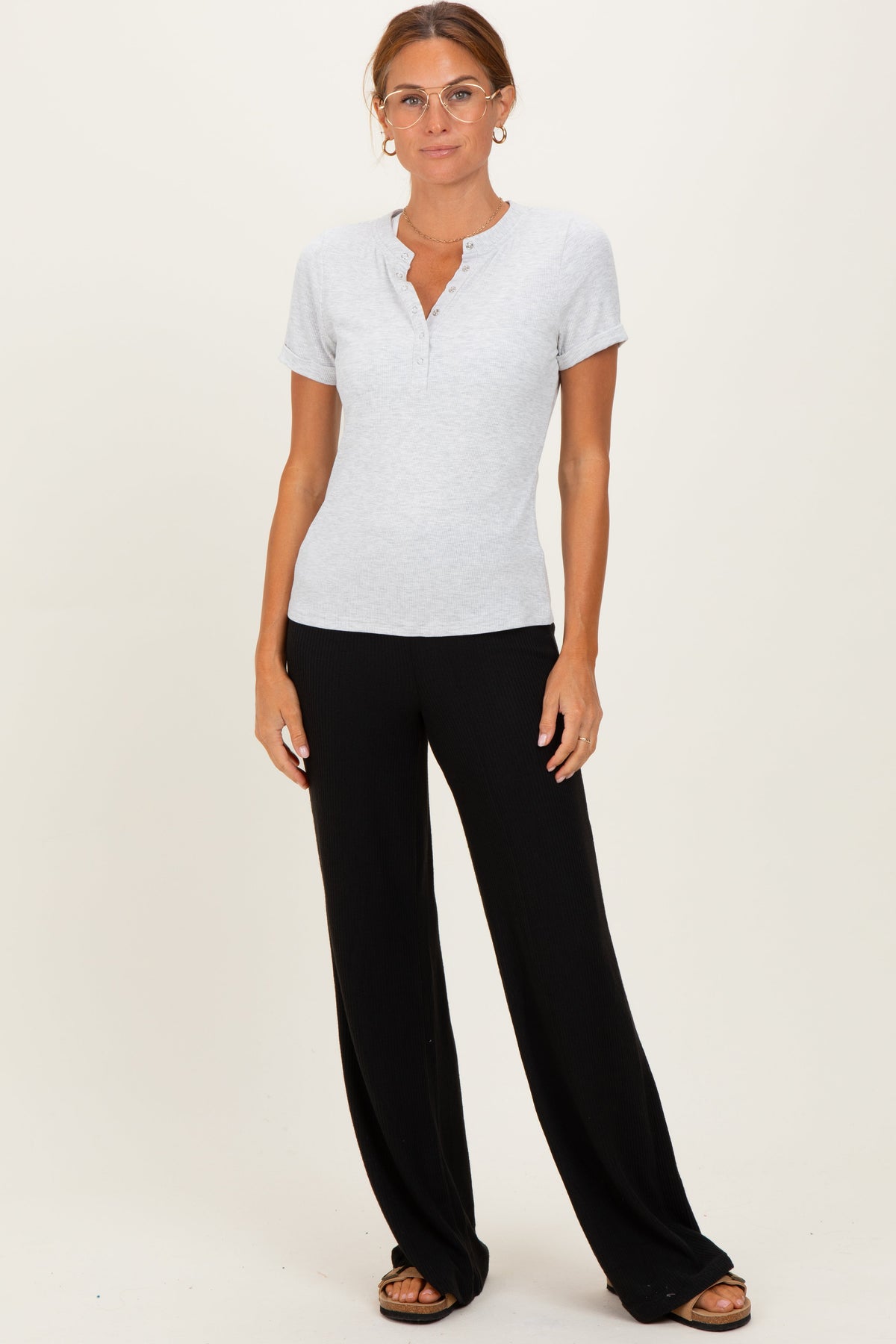 Black Brushed Knit Flare Leg Maternity Pants