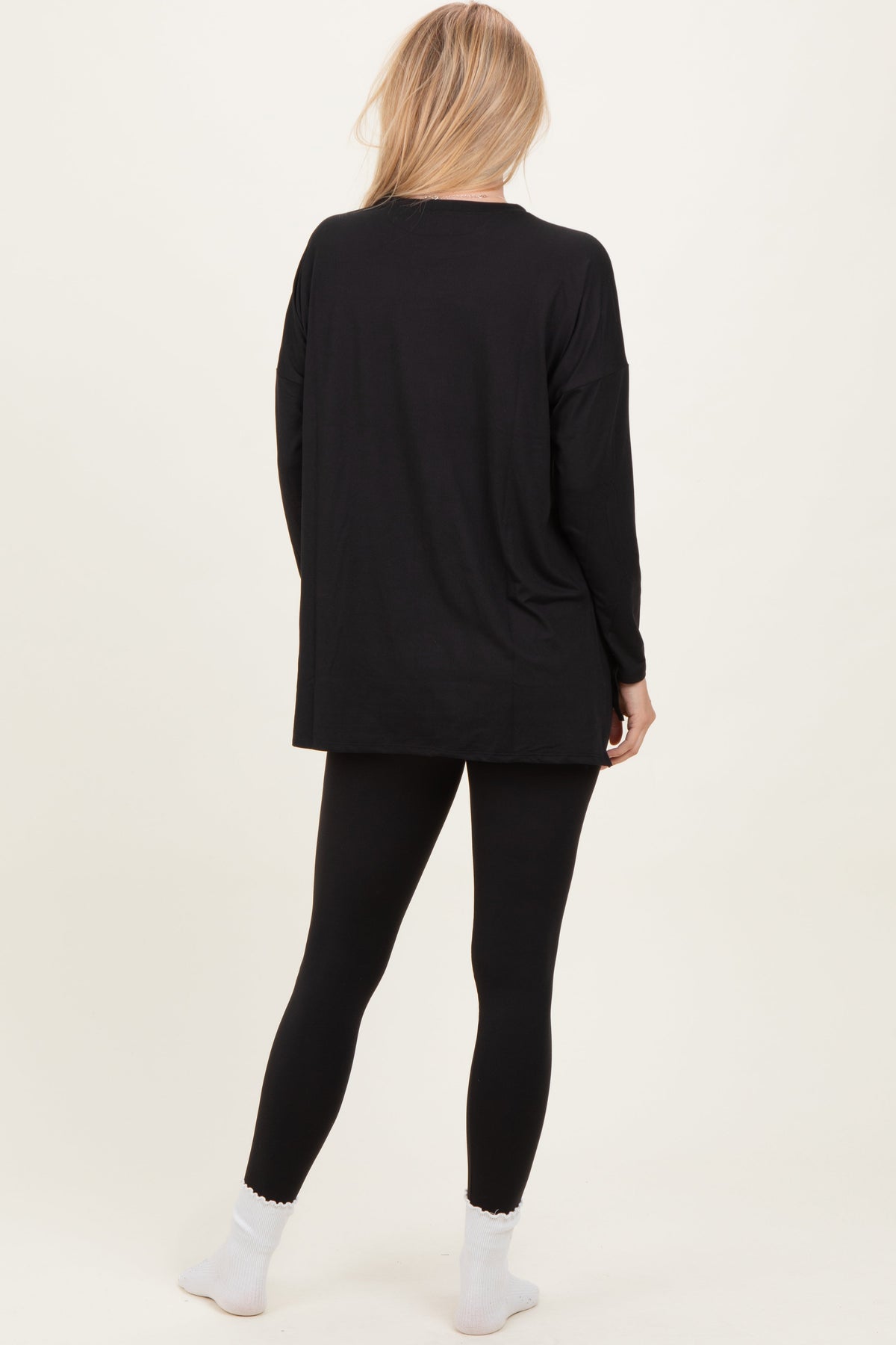 Black Brushed Knit Oversized Top and Legging Set