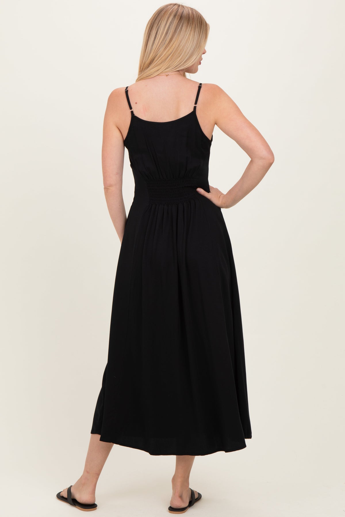 Black Button Accent Midi Dress
