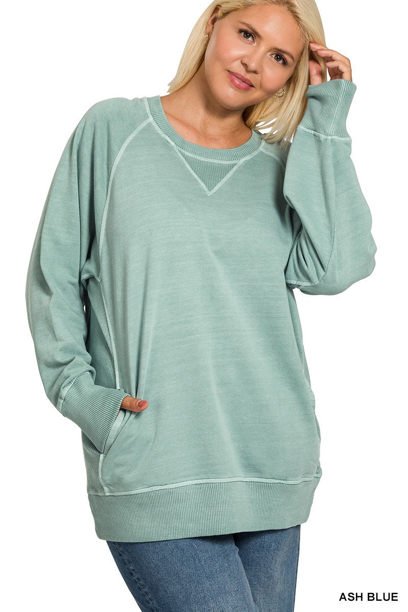 Curvy Pigment Dyed French Terry Pullover