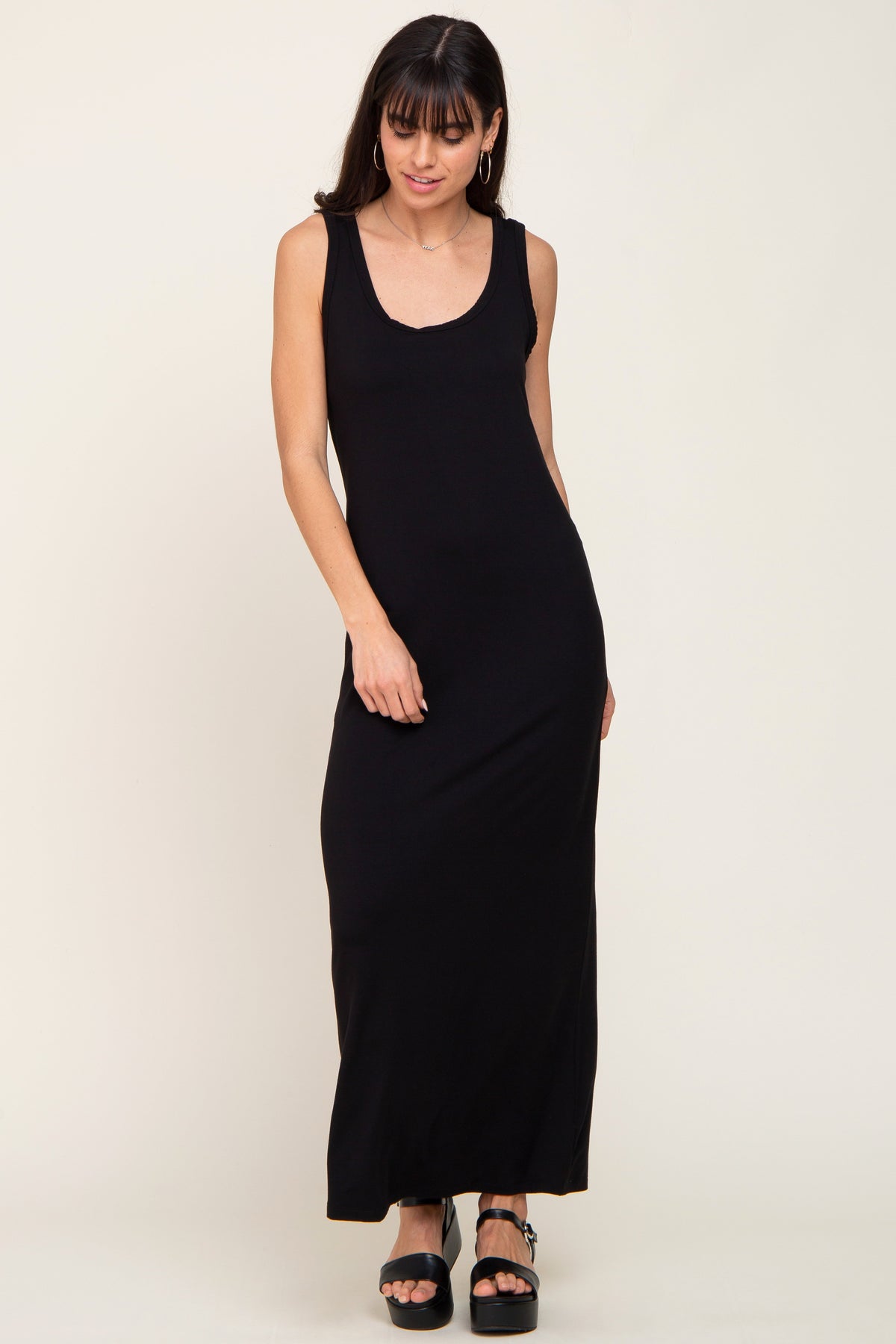 Black Basic Sleeveless Maternity Maxi Dress