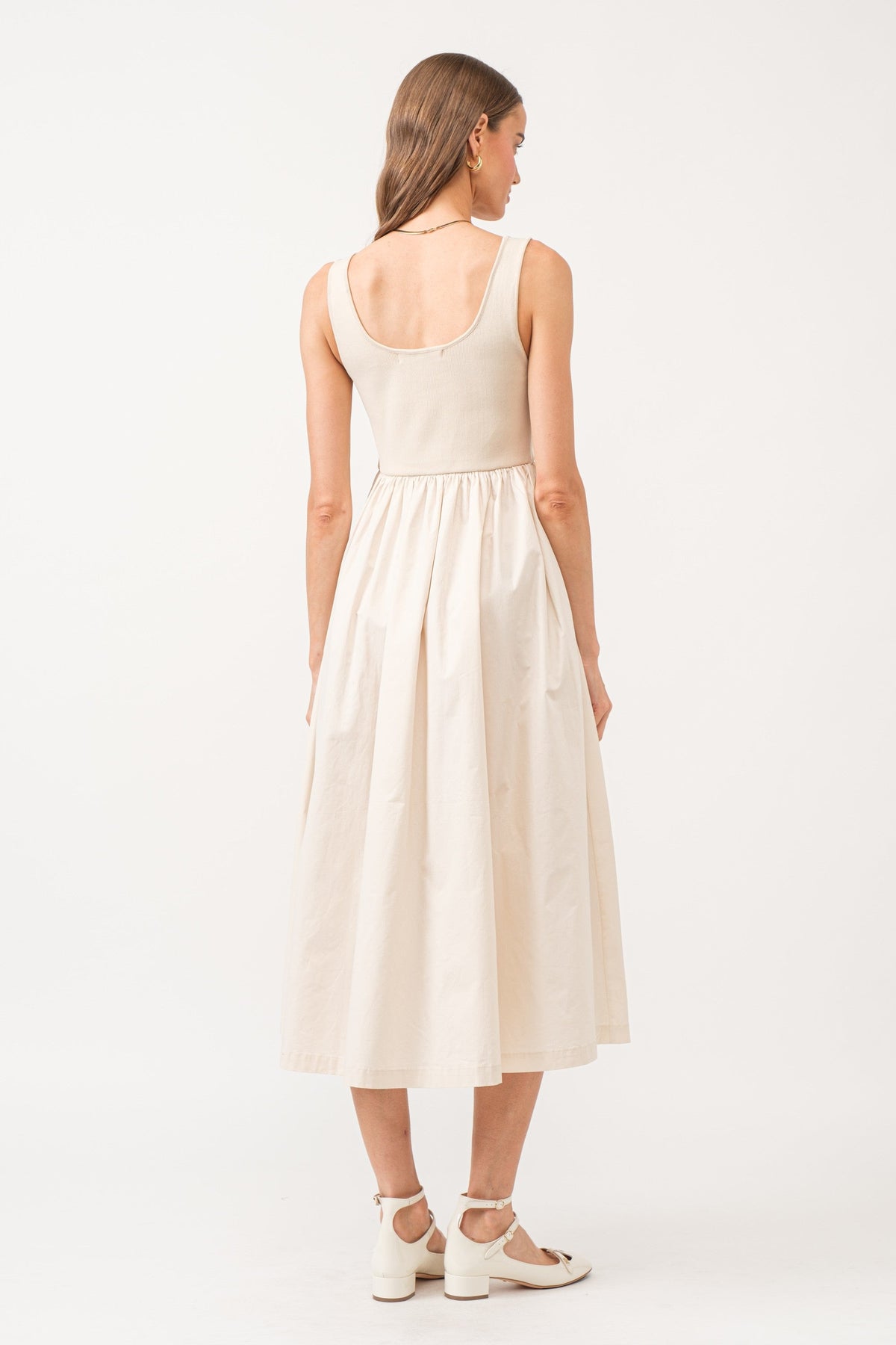 Beige Sleeveless A-line Midi Dress