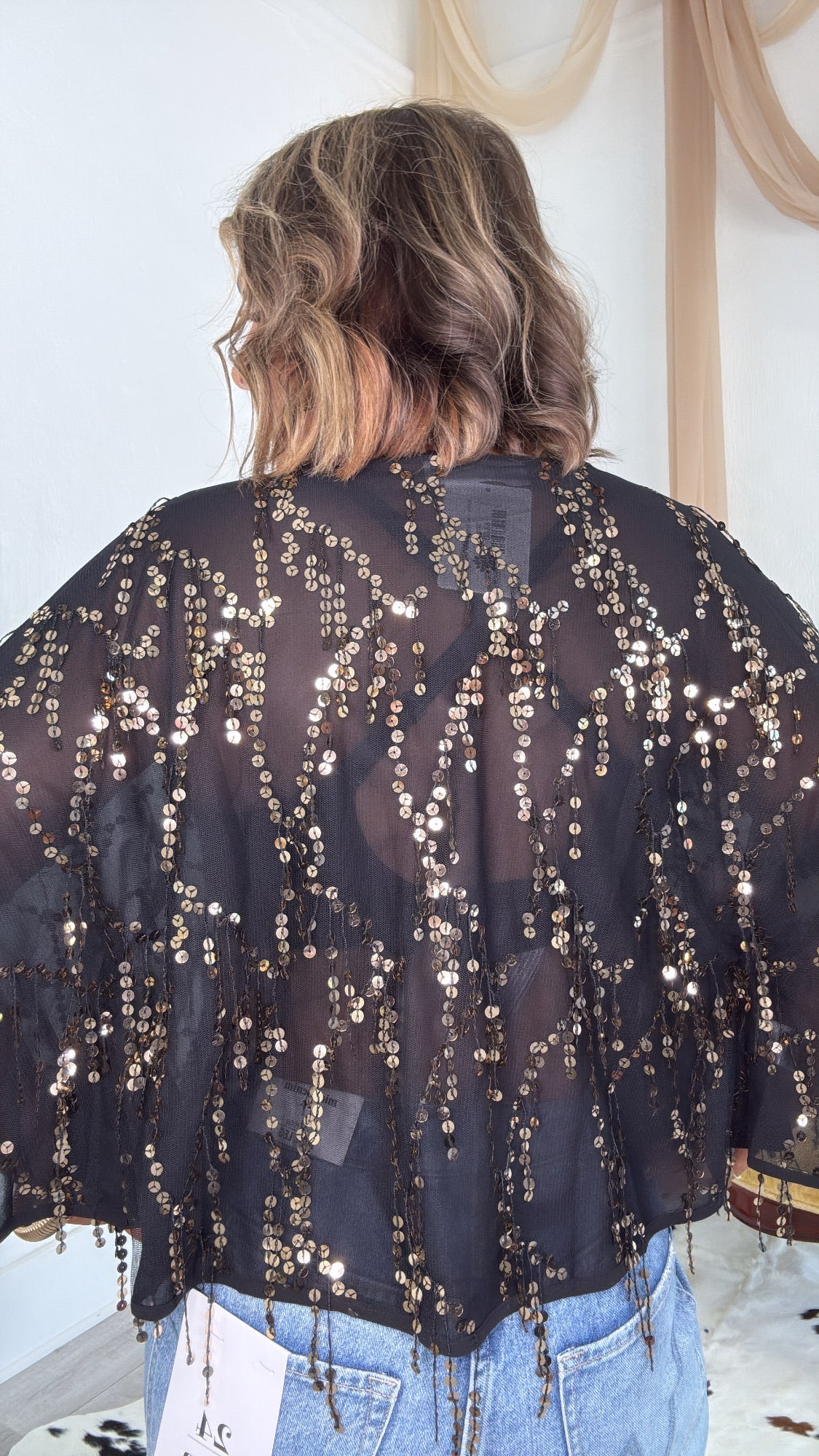 Glitz Sequin Mesh Top, Black