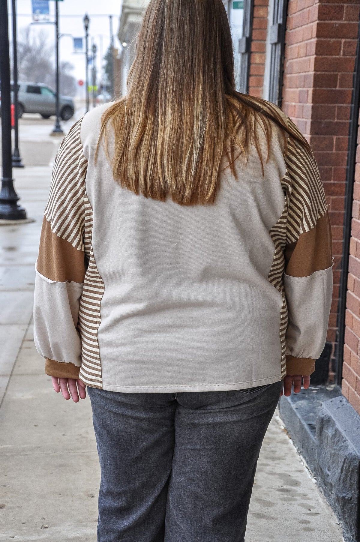 Curvy Stripe and Color Block Knit Top