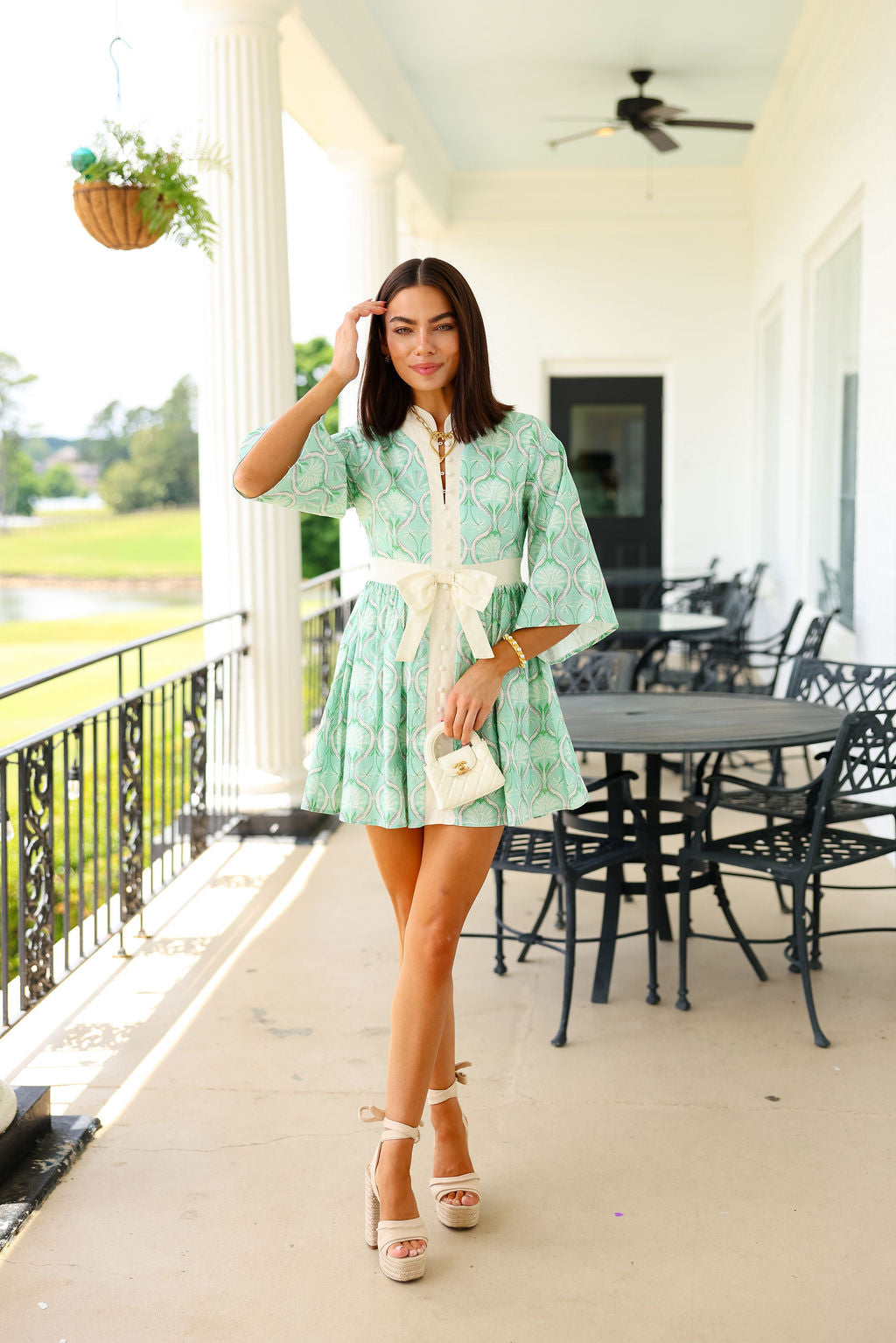 Victoria Mini Dress - Green Palms
