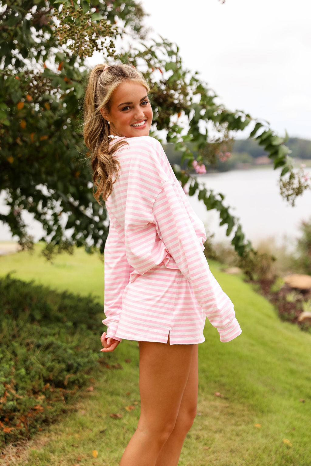 Stripe Oversized Long Sleeve Tee - Bubblegum Kiss