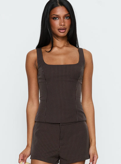 Party Invitations Tailored Top Brown Pinstripe
