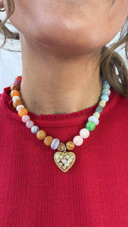 Rainbow Gemstone Heart Necklace
