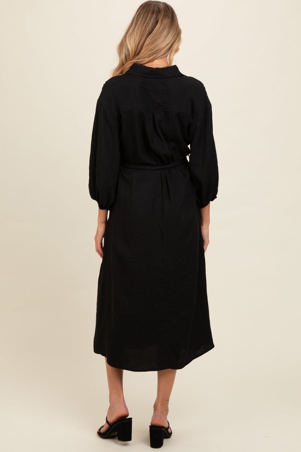Black Button Down Maternity Midi Dress