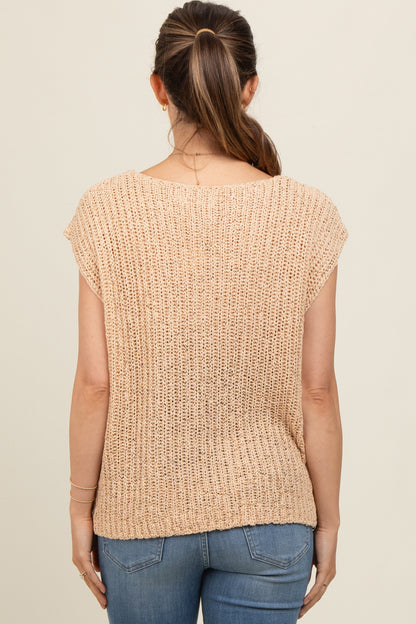 Beige Sleeveless Chunky Knit Maternity Top