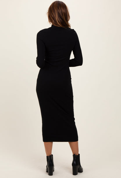 Black Basic Mock Long Sleeve Maxi Dress
