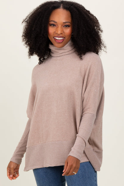 Beige Turtle Neck Brushed Heather Knit Sweater