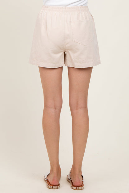 Beige Woven Cotton Shorts