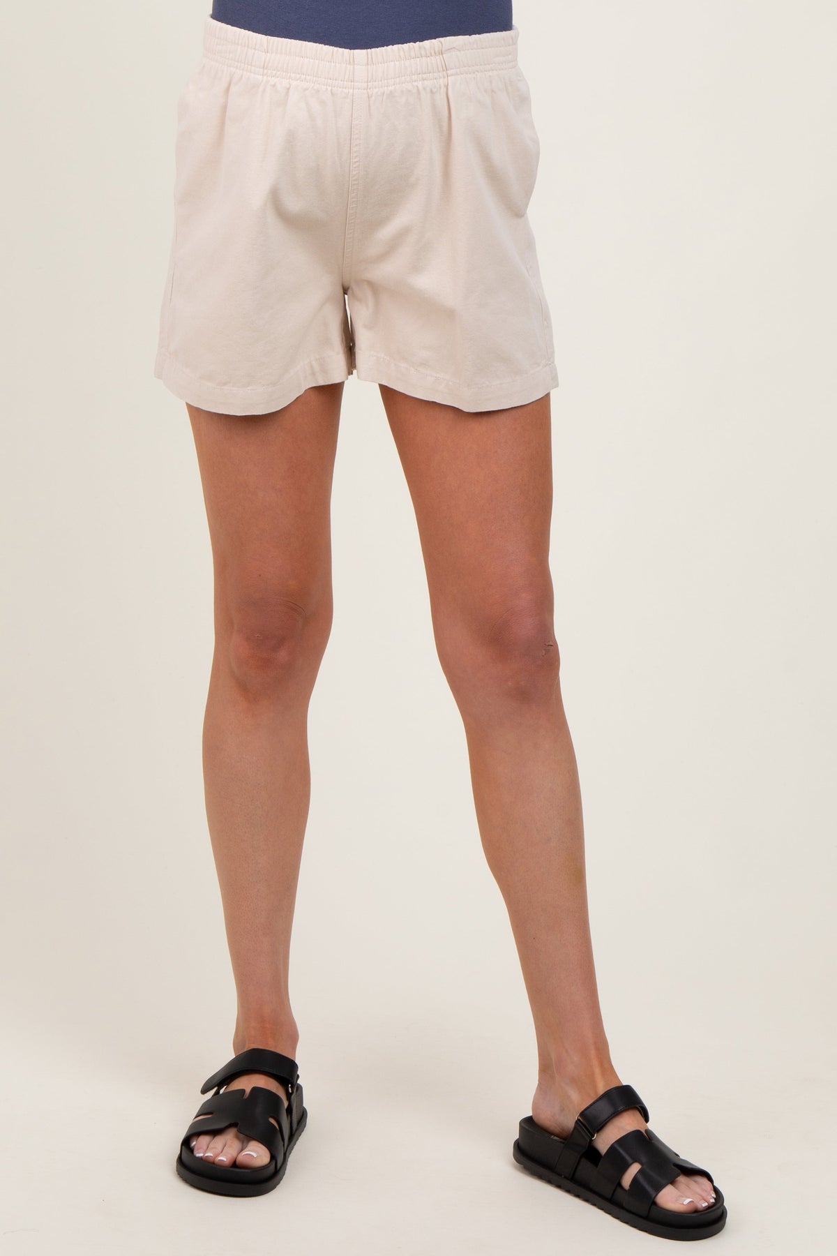 Beige Woven Cotton Maternity Shorts