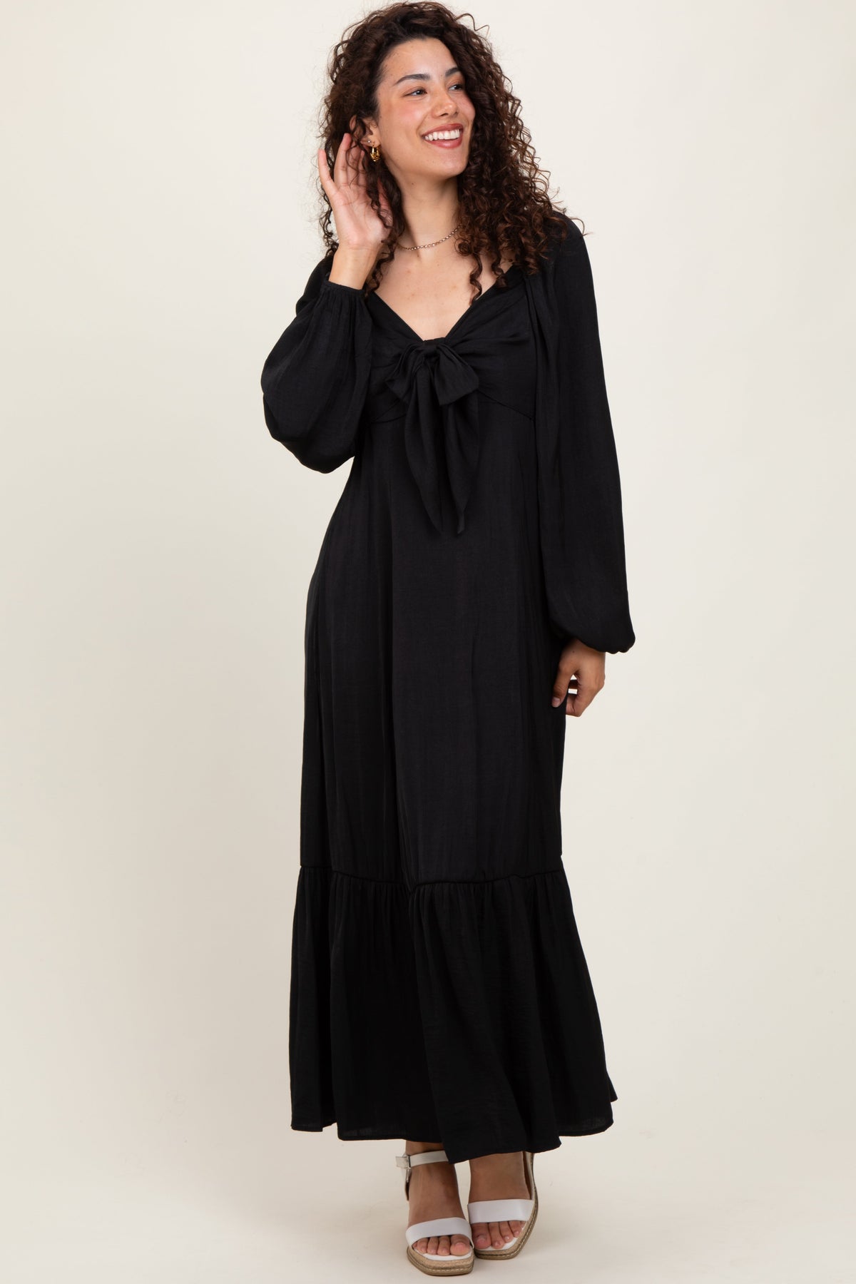 Black Bow Satin Maxi Dress