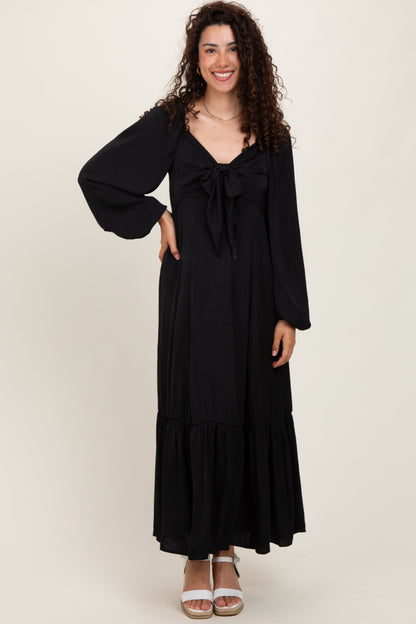Black Bow Satin Maxi Dress
