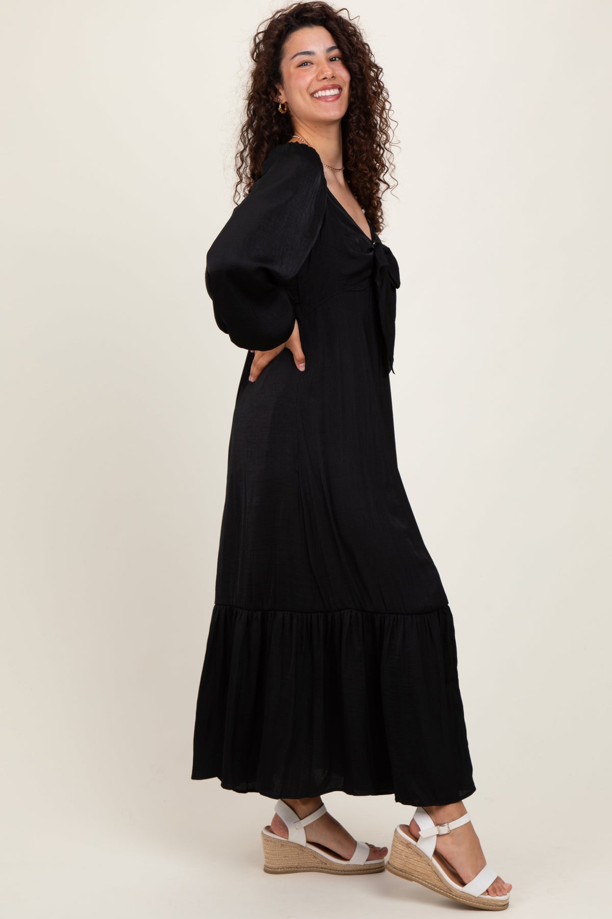 Black Bow Satin Maxi Dress
