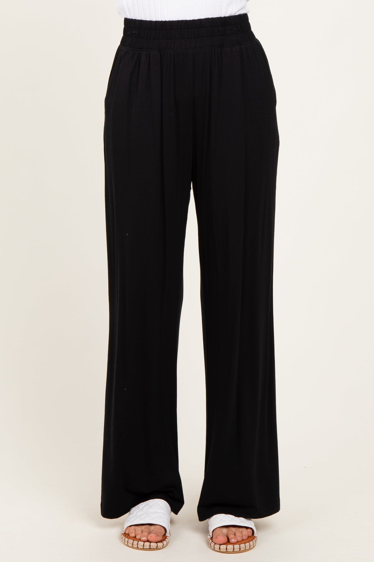 Black Basic Wide Leg Pocketed Pants