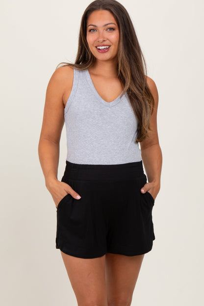 Black Basic Rounded Hem Maternity Shorts