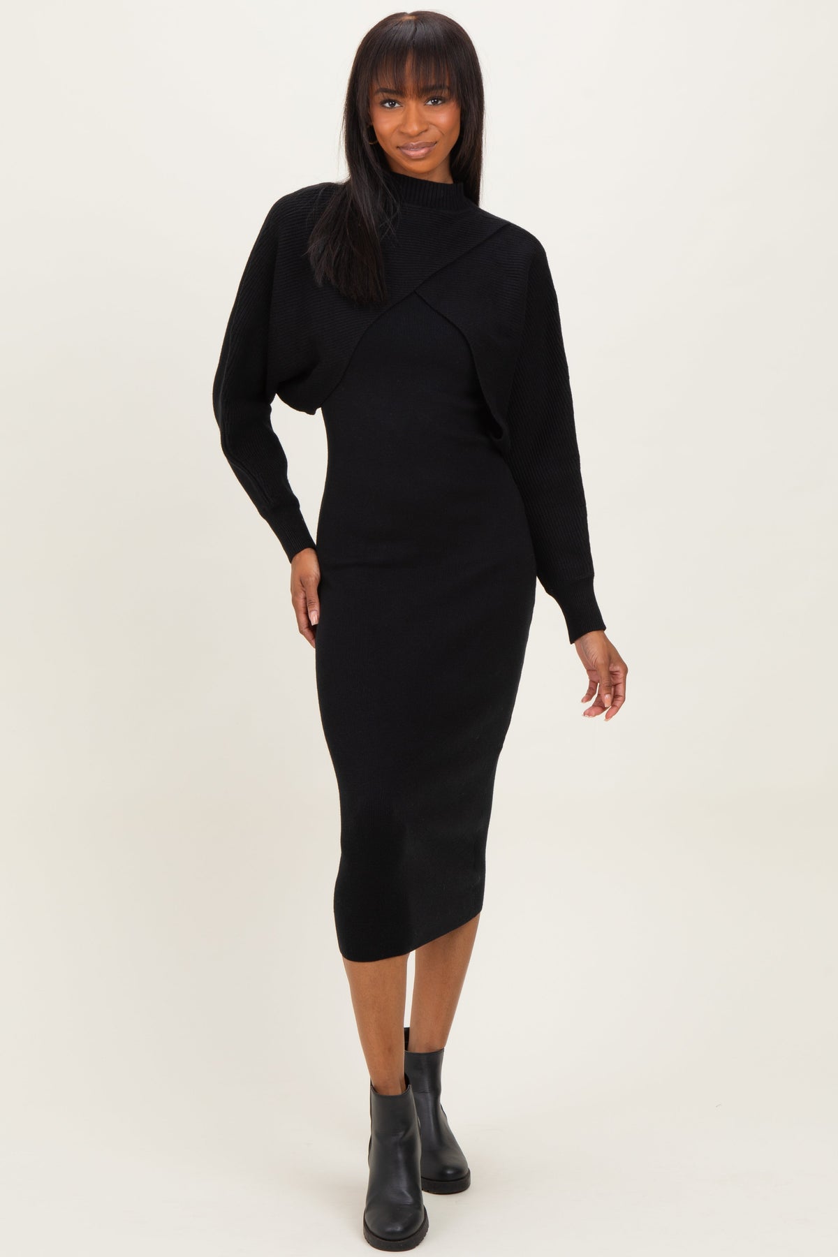 Black Bodycon Dress And Sweater Maternity Set