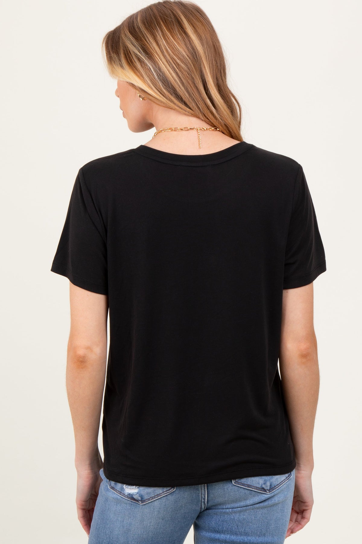 Black Basic Round Neck Short Sleeve Maternity T-Shirt