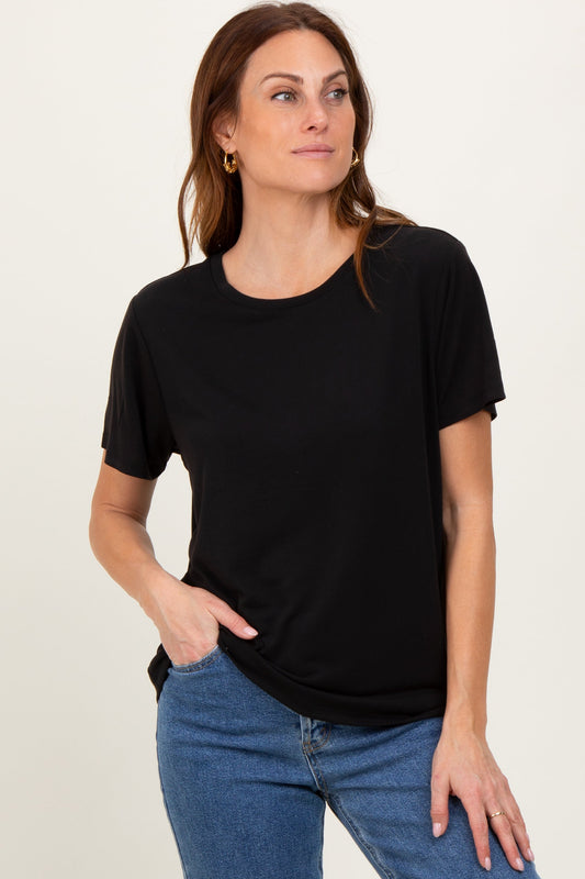 Black Basic Round Neck Short Sleeve T-Shirt