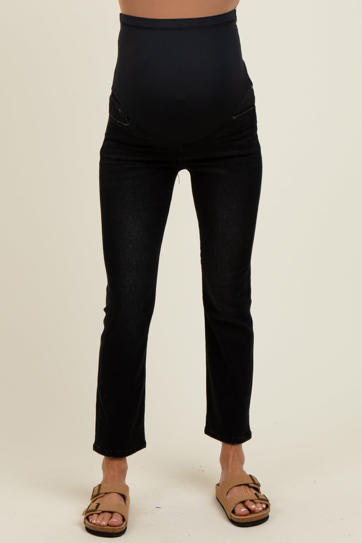 Black Ankle Slim Straight Leg Maternity Jeans