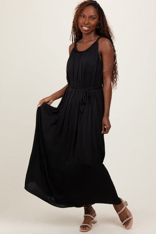 Black Braided Neckline Maxi Dress