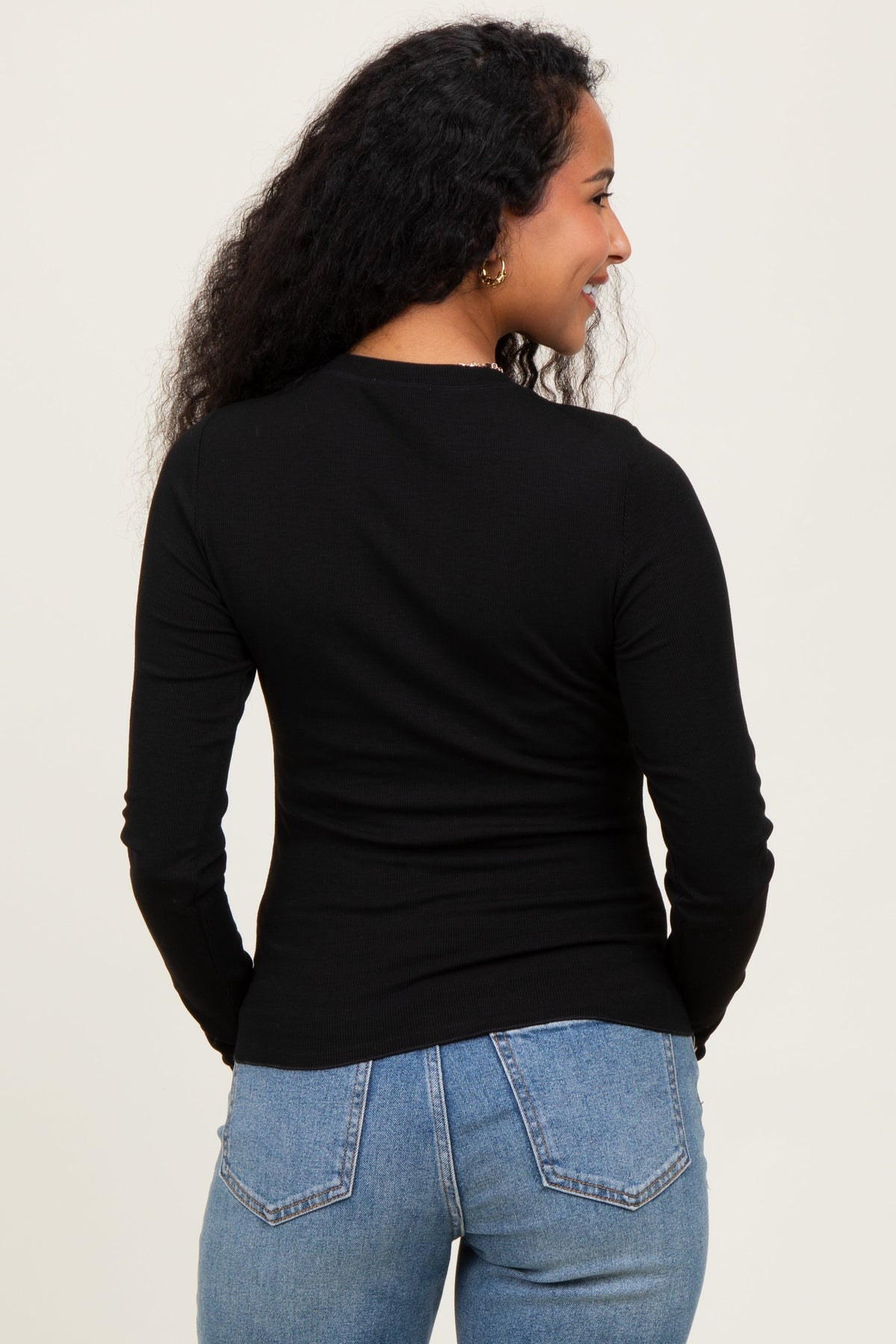 Black Basic Ribbed Knit Long Sleeve Maternity Top