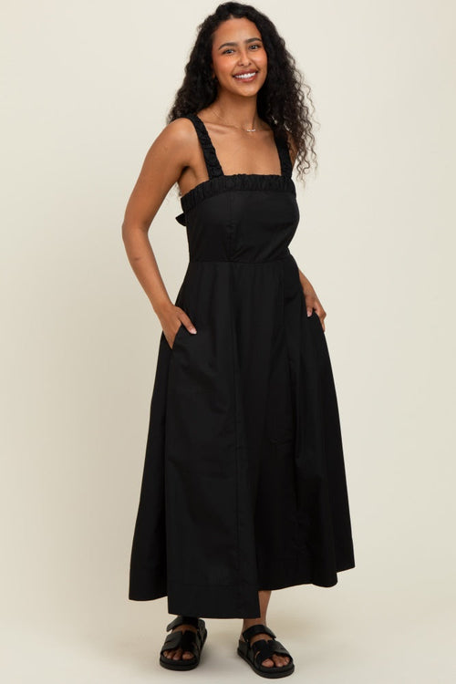 Black Back Bow Tie Detail Sleeveless Midi Dress