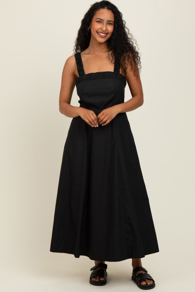 Black Back Bow Tie Detail Sleeveless Midi Dress