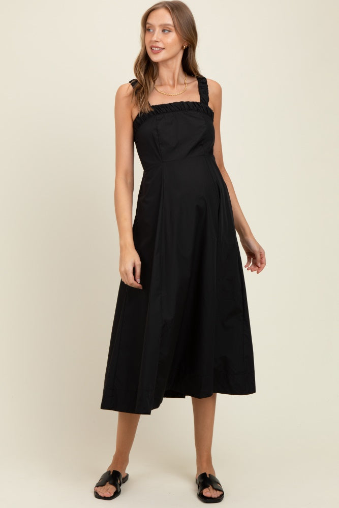 Black Back Bow Tie Detail Sleeveless Maternity Midi Dress