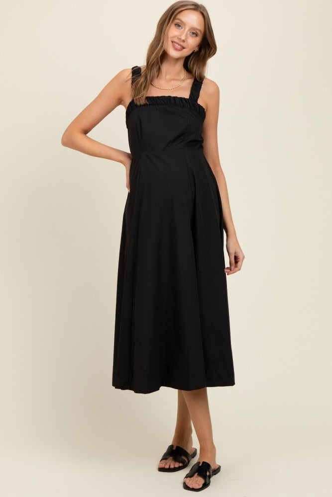 Black Back Bow Tie Detail Sleeveless Maternity Midi Dress