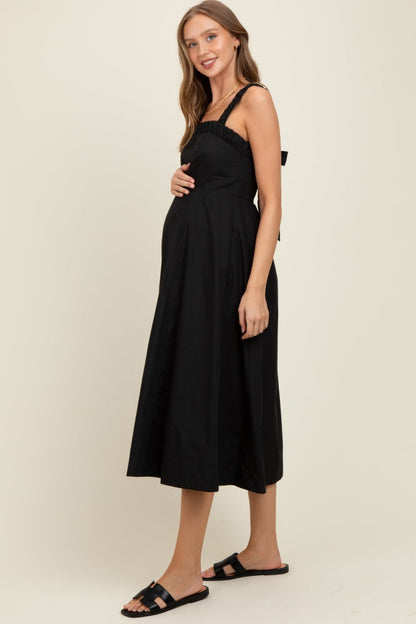 Black Back Bow Tie Detail Sleeveless Maternity Midi Dress