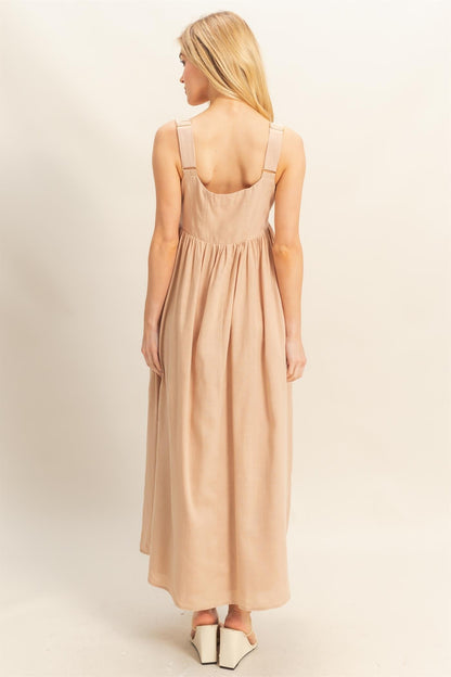 Beige Square Neck Fit And Flare Midi Dress