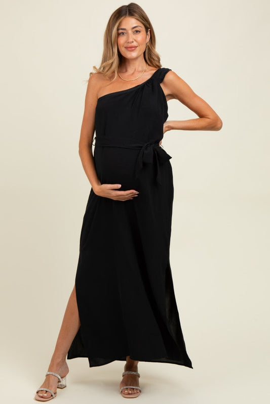 Black Asymmetrical Maternity Maxi Dress