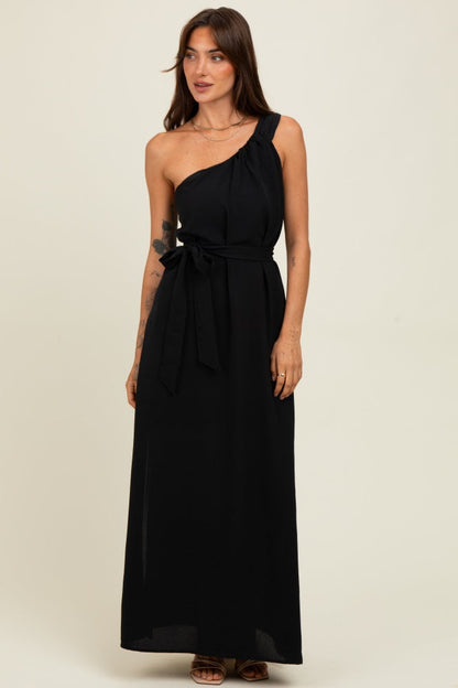 Black Asymmetrical Maternity Maxi Dress