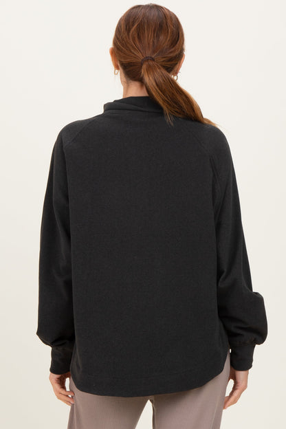 Black Brushed Knit Button Collar Pullover