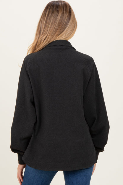 Black Brushed Knit Button Collar Maternity Pullover