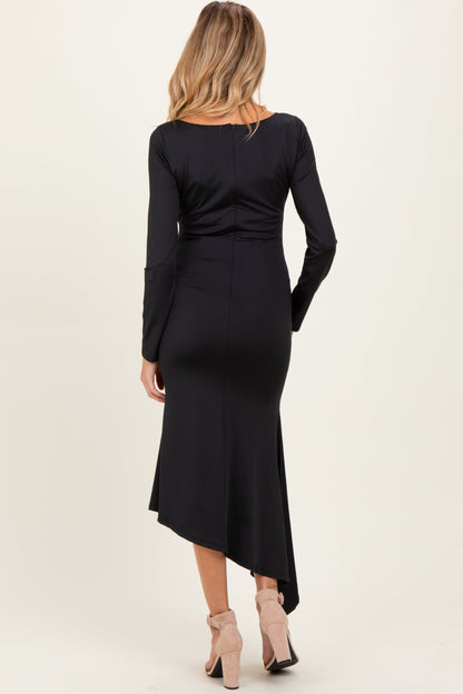 Black Asymmetric Hem Maternity Midi Dress