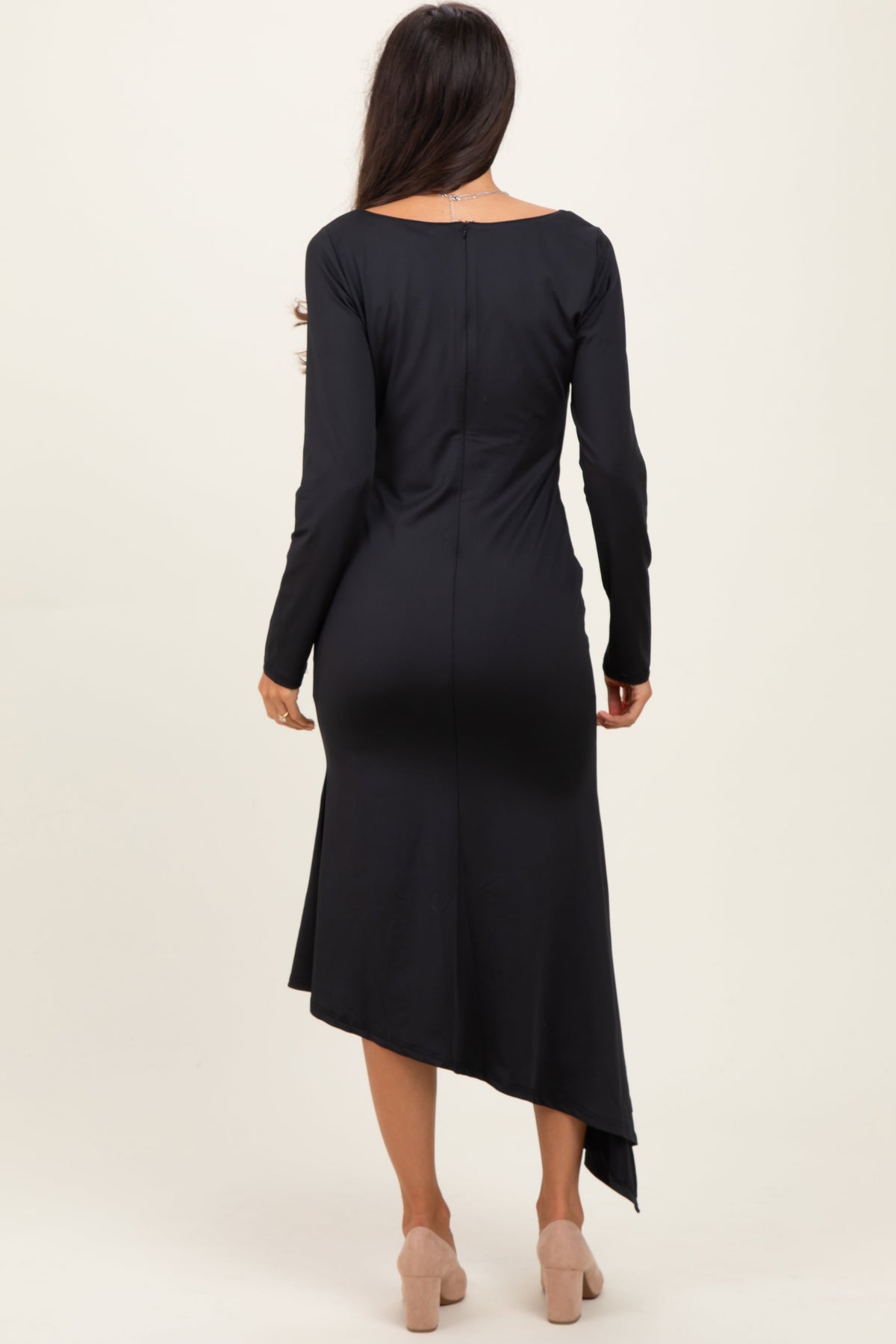 Black Asymmetric Hem Midi Dress