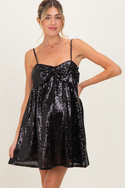 Black Bow Front Sleeveless Sequin Maternity Mini Dress