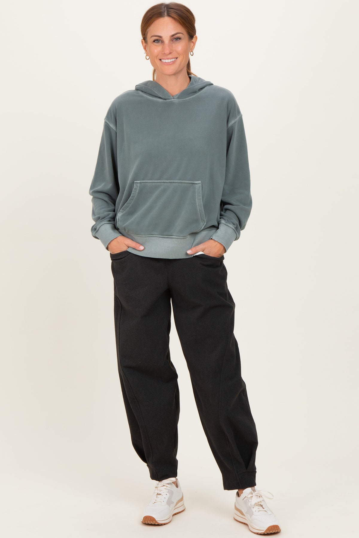 Black Brushed Knit Barrel Leg Maternity Joggers
