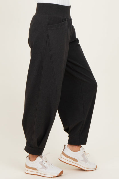 Black Brushed Knit Barrel Leg Joggers