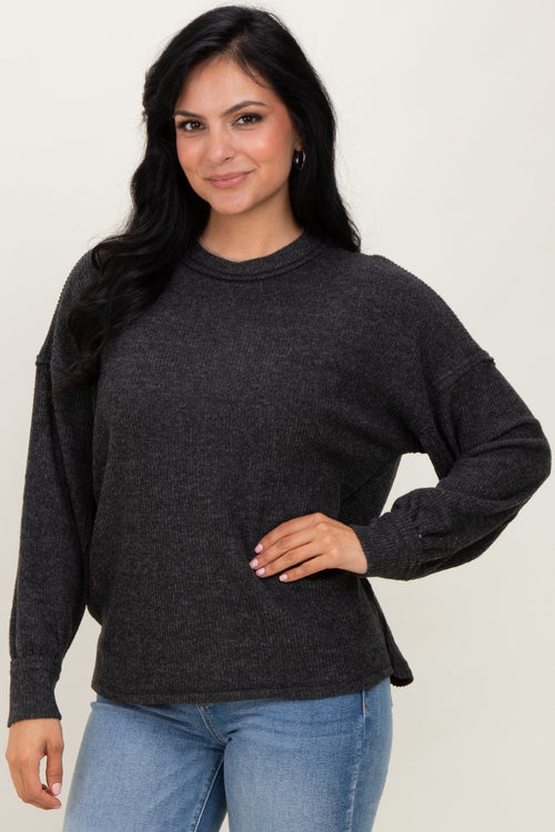 Black Brushed Ribbed Knit Pullover