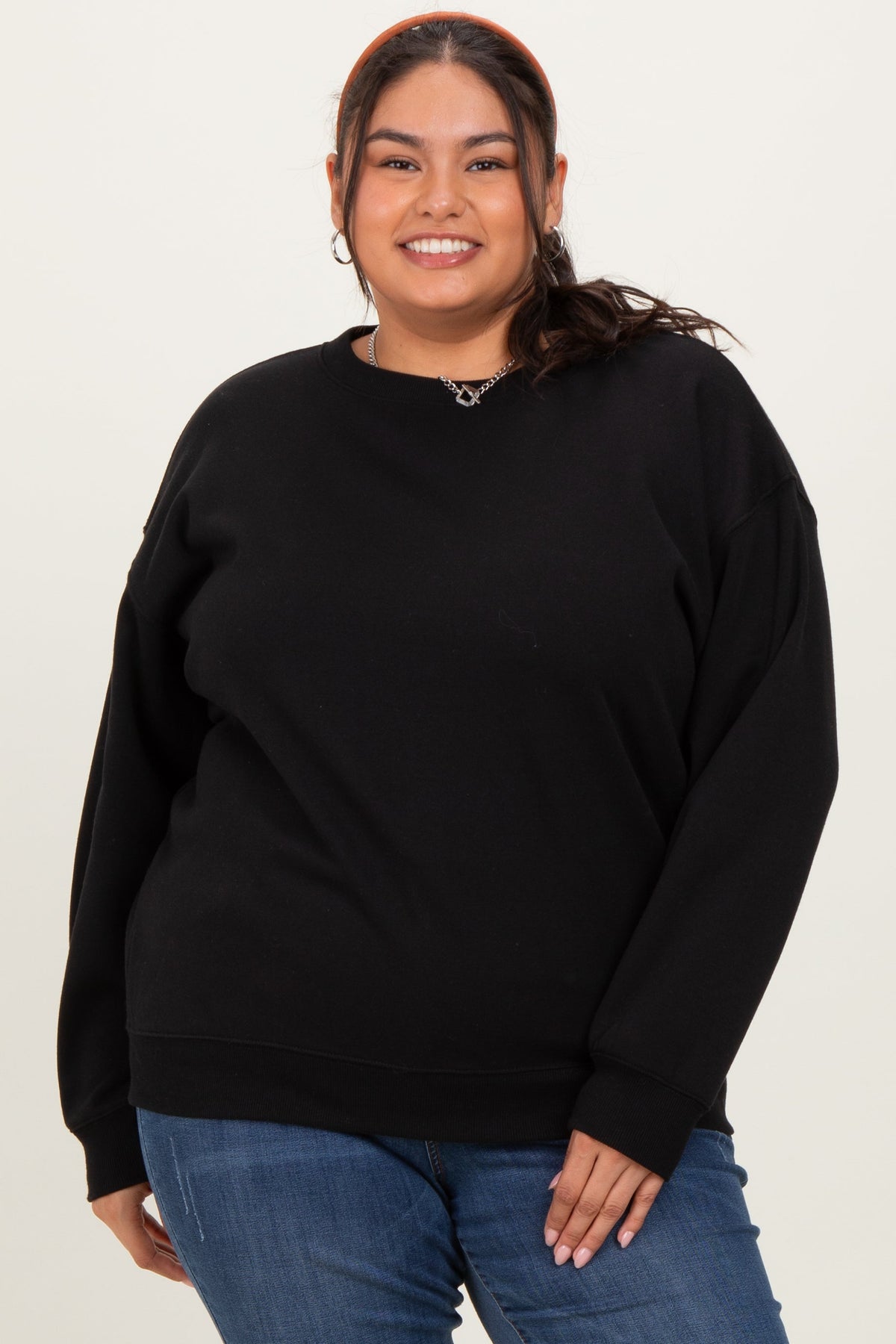 Black Basic Fleece Crewneck Sweatshirt