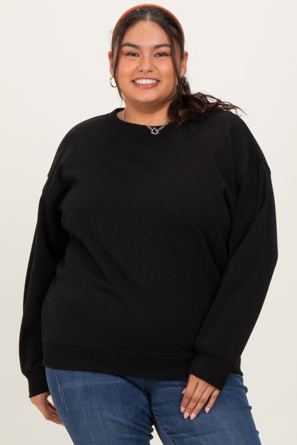 Black Basic Fleece Crewneck Sweatshirt