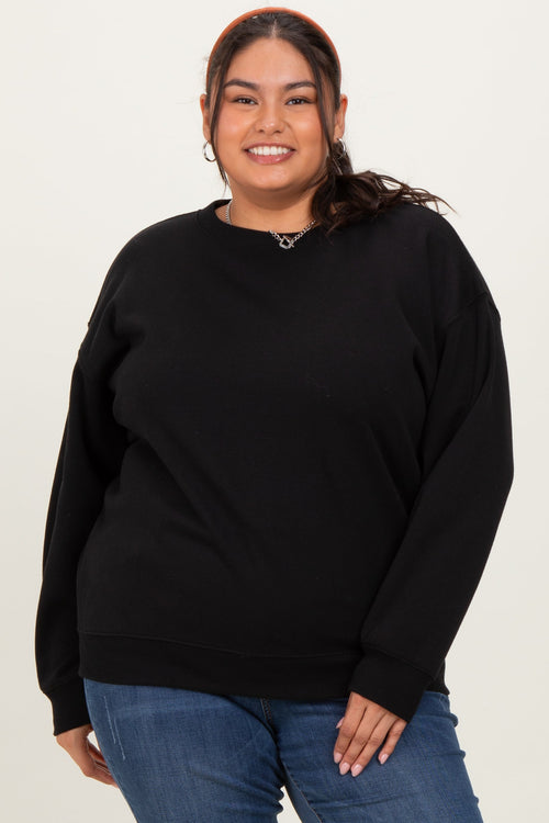 Black Basic Fleece Crewneck Sweatshirt